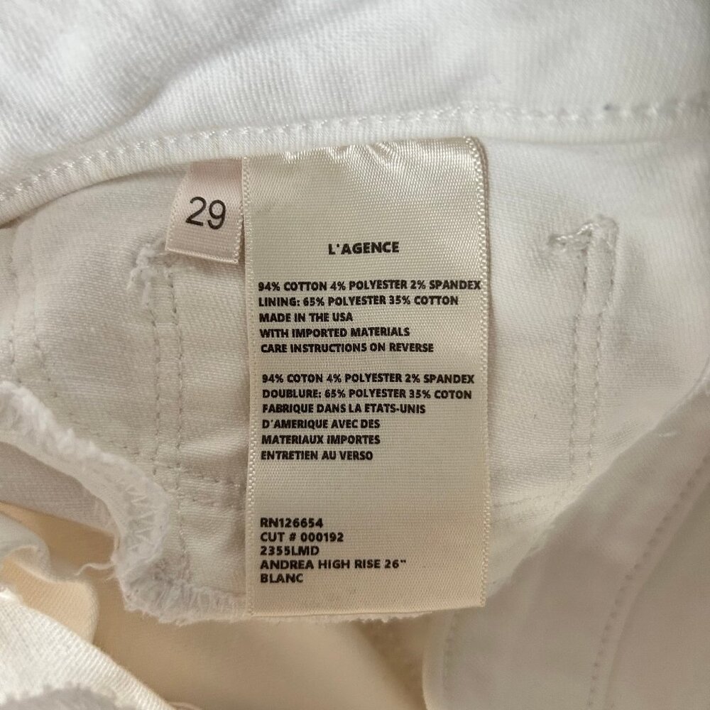 L’AGENCE Andrea Skinny Jeans Women 29 High Rise White Denim - Picture 7 of 10